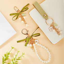 3Pcs 3 Style Alloy Enamel Sakura Pendant Keychain&nbsp;HJEW-CP0001-13