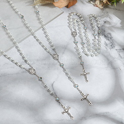 3Pcs 3 Colors Imitation Pearl Rosary Bead Necklaces&nbsp;NJEW-GO0001-17