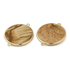 Natural Mixed Gemstone Flat Round Connector Charms&nbsp;G-E609-01G