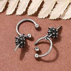 Flower 316 Surgical Stainless Steel & Black Glass Dangle Half Hoop Earrings for Women&nbsp;EJEW-G416-49AS