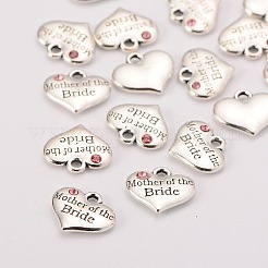 Wedding Theme Antique Silver Tone Tibetan Style Alloy Heart with Mother of the Bride Rhinestone Charms&nbsp;TIBEP-N005-18A