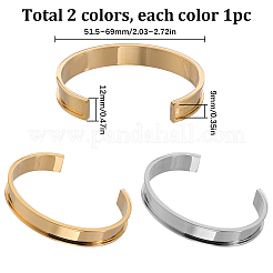 2Pcs 2 Colors 304 Stainless Steel Grooved Cuff Bangles&nbsp;BJEW-SC0001-15