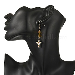 Natural Amber & Abalone Shell/Paua Shell Beads Dangle Earrings&nbsp;EJEW-JE07315-03