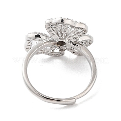 Rack Plating Brass Micro Pave Cubic Zirconia Adjustable Flower Rings&nbsp;RJEW-D025-19P