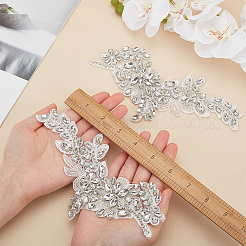 Handmade Glass Rhinestone Nylon Cloth Flower Embroidery Lace Appliques for Costume Accessories&nbsp;DIY-WH0430-819