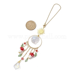 Glass Round Leaf Hanging Ornaments&nbsp;HJEW-JM01878-01