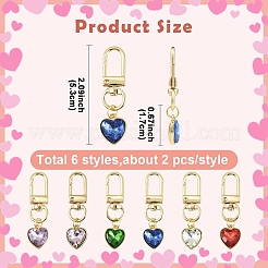 12Pcs 6 Colors Glass Rhinestone Pendant Decorations&nbsp;HJEW-YW00407