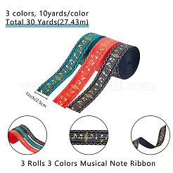 30Yards 3 Colors Musical Note Pattern Polyester Striped Ribbon&nbsp;OCOR-DC0001-19