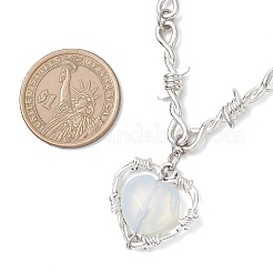 Opalite Heart Pendant Alloy Barbed Wire Link Chain Necklaces for Women&nbsp;NJEW-JN05614