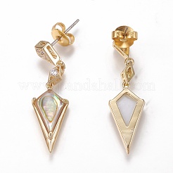 Brass Micro Pave Clear Cubic Zirconia Dangle Stud Earrings&nbsp;EJEW-F259-01A-G