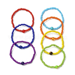 7Pcs 7 Style Natural & Synthetic Mixed Gemstone & Glass Seed Beaded Stretch Bracelets Set&nbsp;BJEW-JB09659