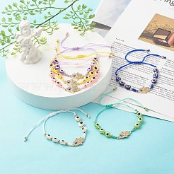 Flat Round with Evil Eye Resin Braided Beads Bracelet&nbsp;BJEW-JB07350