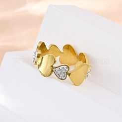 304 Stainless Steel with Rhinestone Finger Rings&nbsp;RJEW-Q020-15G