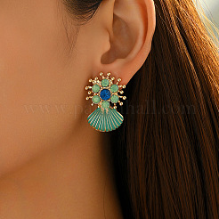 Alloy Enamel Flower with Shell Shape Dangle Stud Earrings&nbsp;FS-WGC534F-01