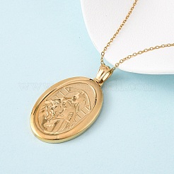 304 Stainless Steel Oval with Virgin Mary Pendant Necklaces for Women&nbsp;NJEW-B149-01G