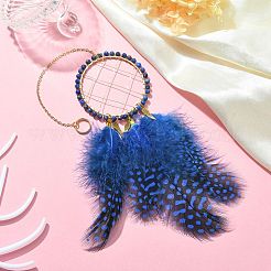Natural Lapis Lazuli Woven Net/Web with Feather Wall Hanging Decoration&nbsp;HJEW-JM01222-03