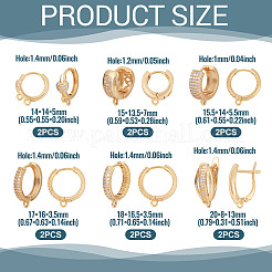 12Pcs 6 Styles Brass Micro Pave Cubic Zirconia Hoop Earring Finding&nbsp;KK-TA0002-57