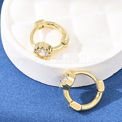 Flower Brass Micro Pave Clear Cubic Zirconia Hoop Earrings&nbsp;EJEW-D348-16G