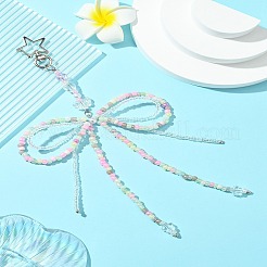Bowknot Glass Seed & Acrylic Pendant Decoration&nbsp;HJEW-FZ00037