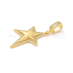 Brass Micro Pave Clear Cubic Zirconia Star European Dangle Charms&nbsp;KK-U044-09G