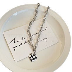 Black and White Checkered Heart Alloy Enamel Pendant Necklaces for Women&nbsp;FS-WGFAE52-01