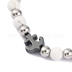 Natural Howlite & Synthetic Magnetic Hematite Anchor Beaded Bracelet&nbsp;BJEW-P339-01P-07