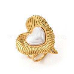 304 Stainless Steel Pave Imitation Pearl Cuff Open Rings&nbsp;RJEW-T037-04G