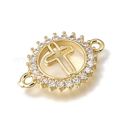 Brass Pave Clear Cubic Zirconia Ring Connector Charms&nbsp;KK-E802-10G-A