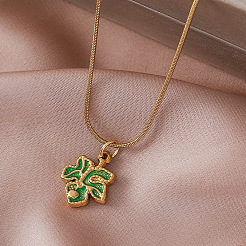 Vintage 304 Stainless Steel Enamel Maple Leaf Pendant Necklaces for Women&nbsp;YM5382