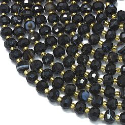 Natural Dyed & Heated Banded Black Agate Beads Strands&nbsp;G-K389-E51-01
