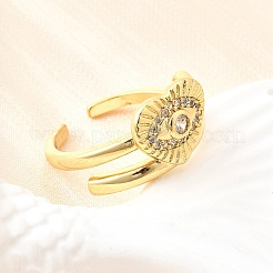 Brass Micro Pave Cubic Zirconia Cuff Rings for Women&nbsp;RJEW-F184-15G