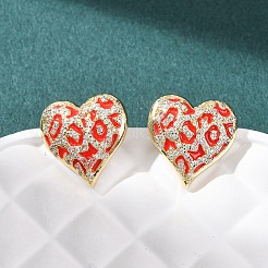 Heart Brass Micro Pave Clear Cubic Zirconia Stud Earrings&nbsp;EJEW-H178-09G-01