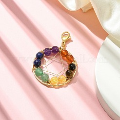 Wire Wrapped Chakra Mixed Gemstone Pendant Decorations&nbsp;HJEW-TA00077