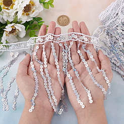 Beading Sequins Polyester Tassel Ribbons&nbsp;SRIB-WH0023-01B