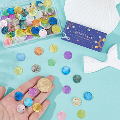 140Pcs 14 Styles Spray Painted Natural Capiz Shell Connector Charms&nbsp;BSHE-SC0001-34