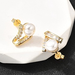 Round Brass Micro Pave Clear Cubic Zirconia Stud Earrings&nbsp;EJEW-A135-28G