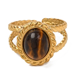 Oval Natural Tiger Eye Finger Rings&nbsp;RJEW-Q822-25G-01
