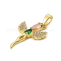 Brass Micro Pave Pink Cubic Zirconia Pendants&nbsp;KK-E804-02G