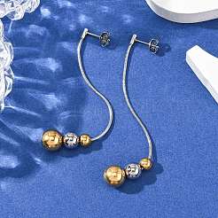304 Stainless Steel Two Tone Round Tassel Stud Earrings&nbsp;LS-EJEW-A136-05B-GP