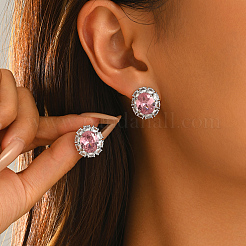 Brass Micro Pave Cubic Zirconia Oval Stud Earrings for Women&nbsp;LC6425-2