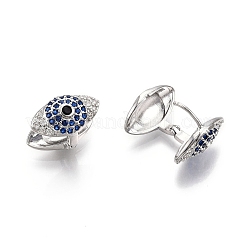 Medium Blue Cubic Zirconia Horse Eye Hinged Hoop Earrings&nbsp;EJEW-G321-22P