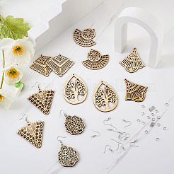 DIY 30 Pairs Natural Wooden Earring Making Kits&nbsp;DIY-TA0003-36P