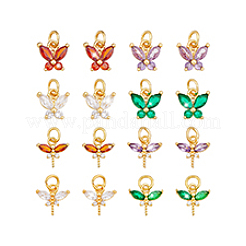 16Pcs 8 Styles Brass Micro Pave Cubic Zirconia Pendants&nbsp;KK-PH0012-98
