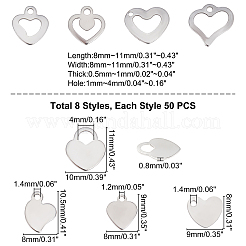 400Pcs 8 Style 201 Stainless Steel Charms&nbsp;STAS-UN0028-24