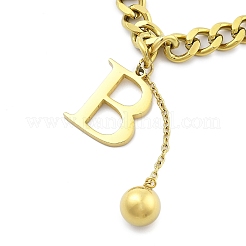 Ion Plating(IP) 304 Stainless Steel Letter B Pendant Cuban Link Chain Necklaces for Women&nbsp;NJEW-U016-01G