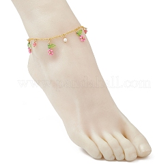 Faceted Round Natural Howlite & Glass Seed Beaded Flower Tassel Brass Cable Chain Anklets for Women&nbsp;AJEW-MZ00007-02