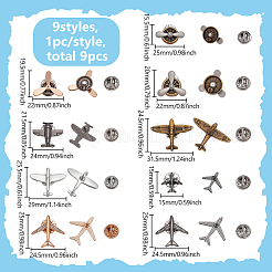 9Pcs 9 Styles Airplane Zinc Alloy Lapel Pin Backs for Backpack Clothes&nbsp;JEWB-FG0001-54