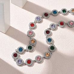 304 Stainless Steel Full Rhinestone Flat Round Link Chain Necklaces for Women&nbsp;SA-CBABBEA-02P-02
