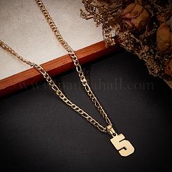 1Pc 304 Stainless Steel Figaro Chain Number Pendant Necklaces&nbsp;NJEW-BBC0001-28E-G