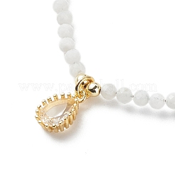 Cubic Zirconia Teardrop Pendant Necklace with Natural Moonstone Beaded Chains&nbsp;NJEW-JN04121-03